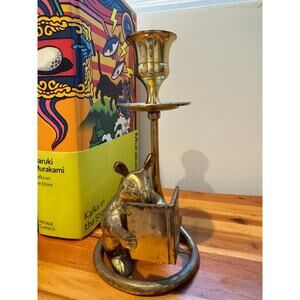 Vintage Brass Mouse Reading Book Candlestick Holder
